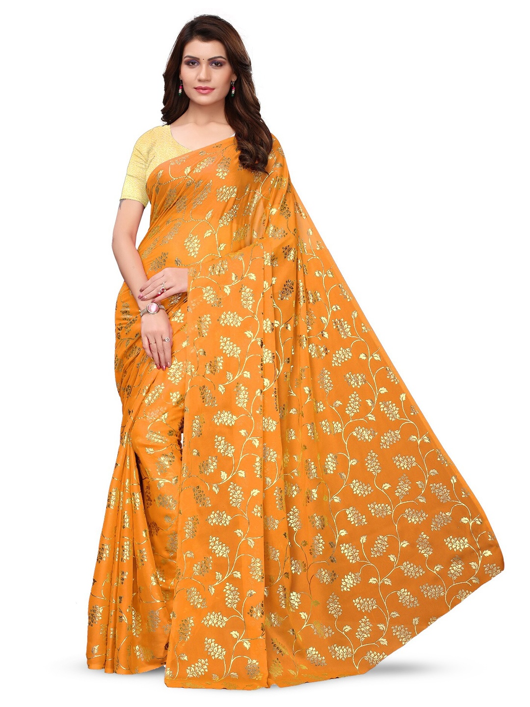 

KALINI Woven Design Zari Banarasi Saree, Yellow