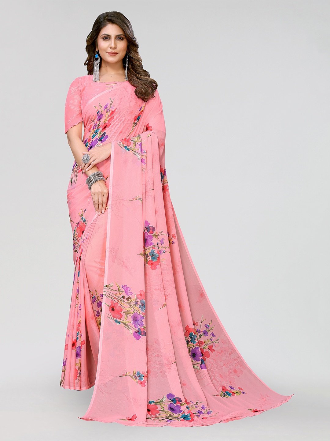 

KALINI Floral Printed Saree, Pink
