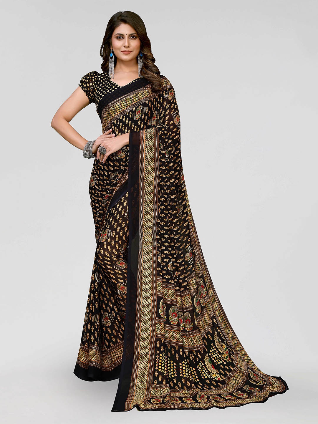 

KALINI Ethnic Motifs Printed Banarasi Saree, Black
