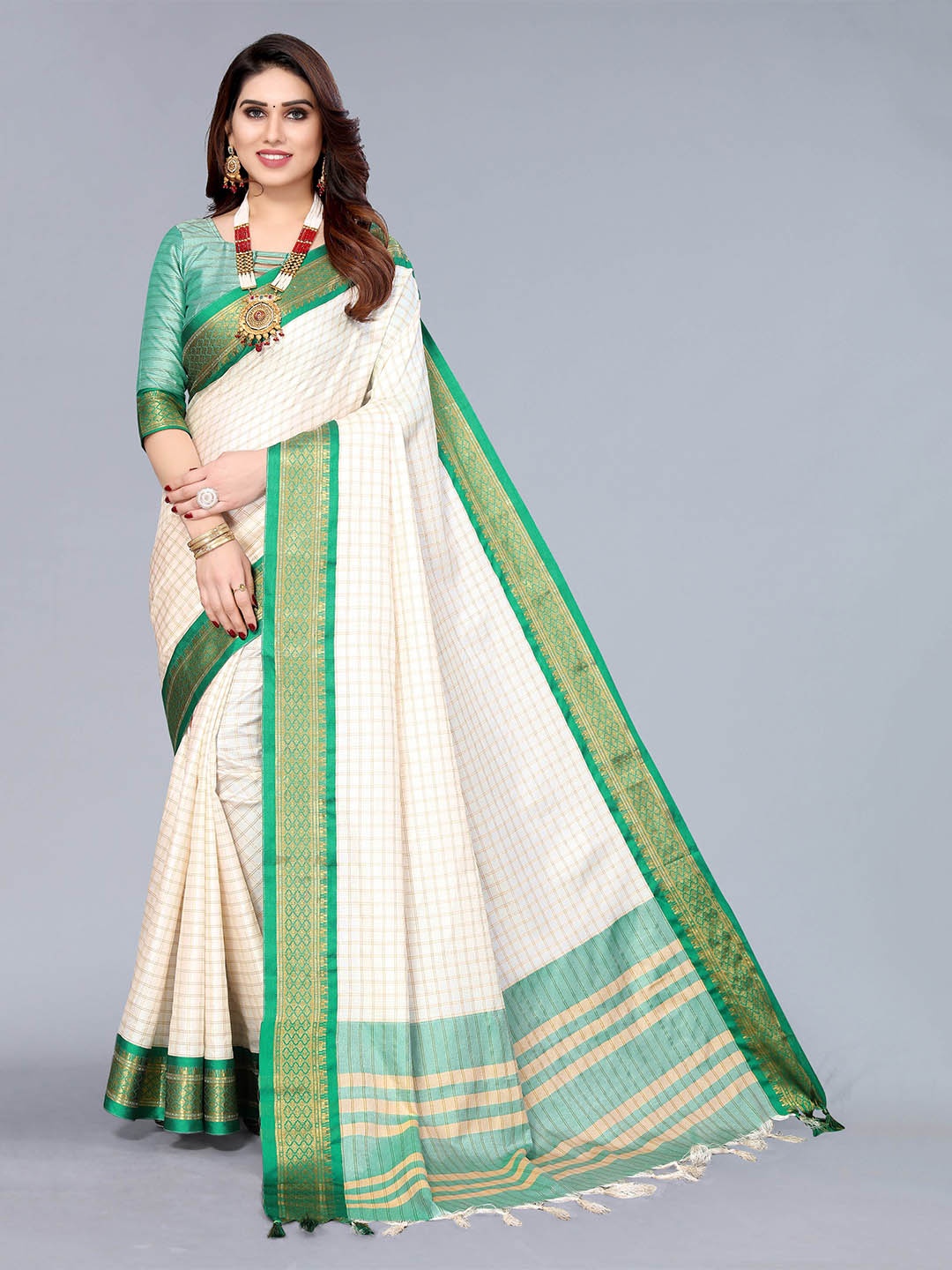 

KALINI Woven Design Zari Banarasi Saree, White