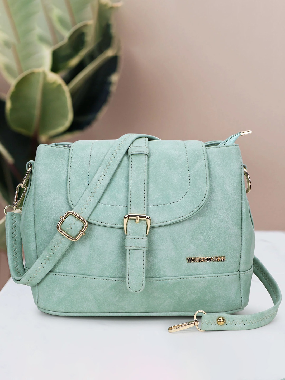 

WOMEN MARKS Textured Structured Sling Bag, Sea green