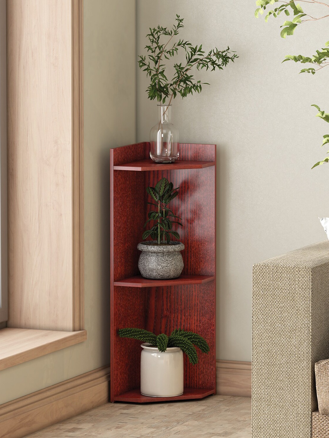 

RANDOM Maroon Wooden 3 Tier Rack Planter Stand