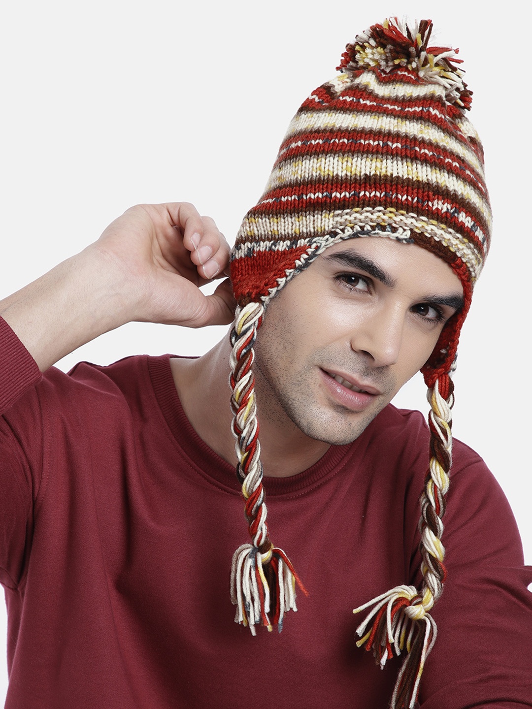 

Magic Needles Men Icelandic Self Design Acrylic Beanie, Multi