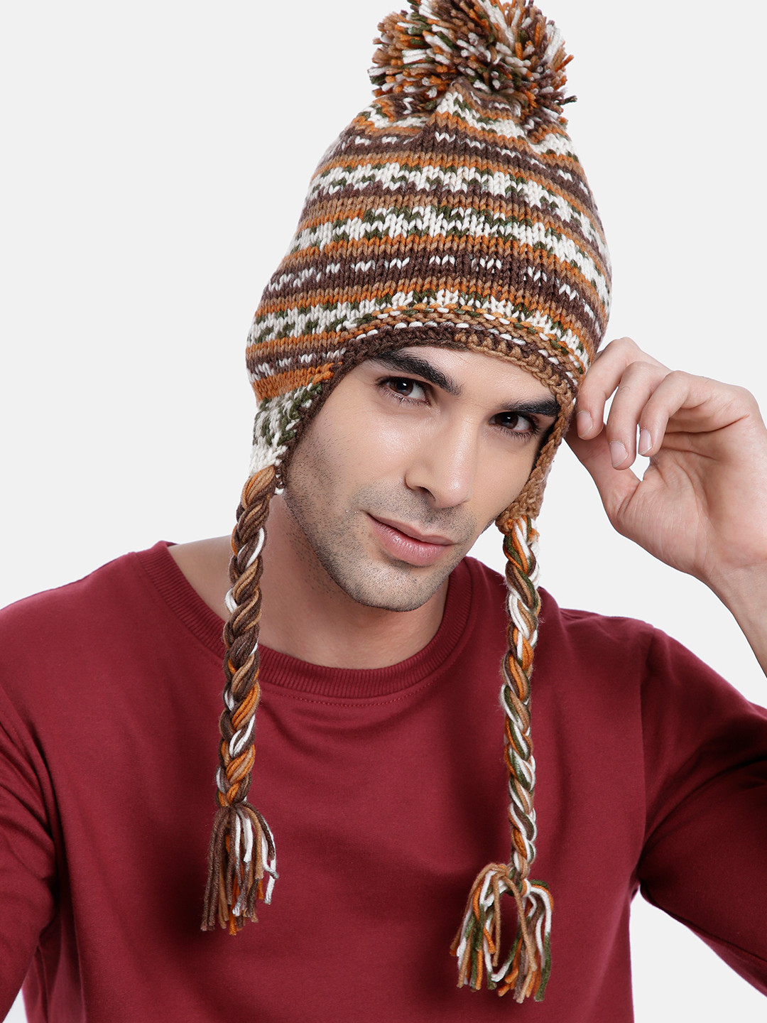 

Magic Needles Men Icelandic Self Design Acrylic Beanie, Multi