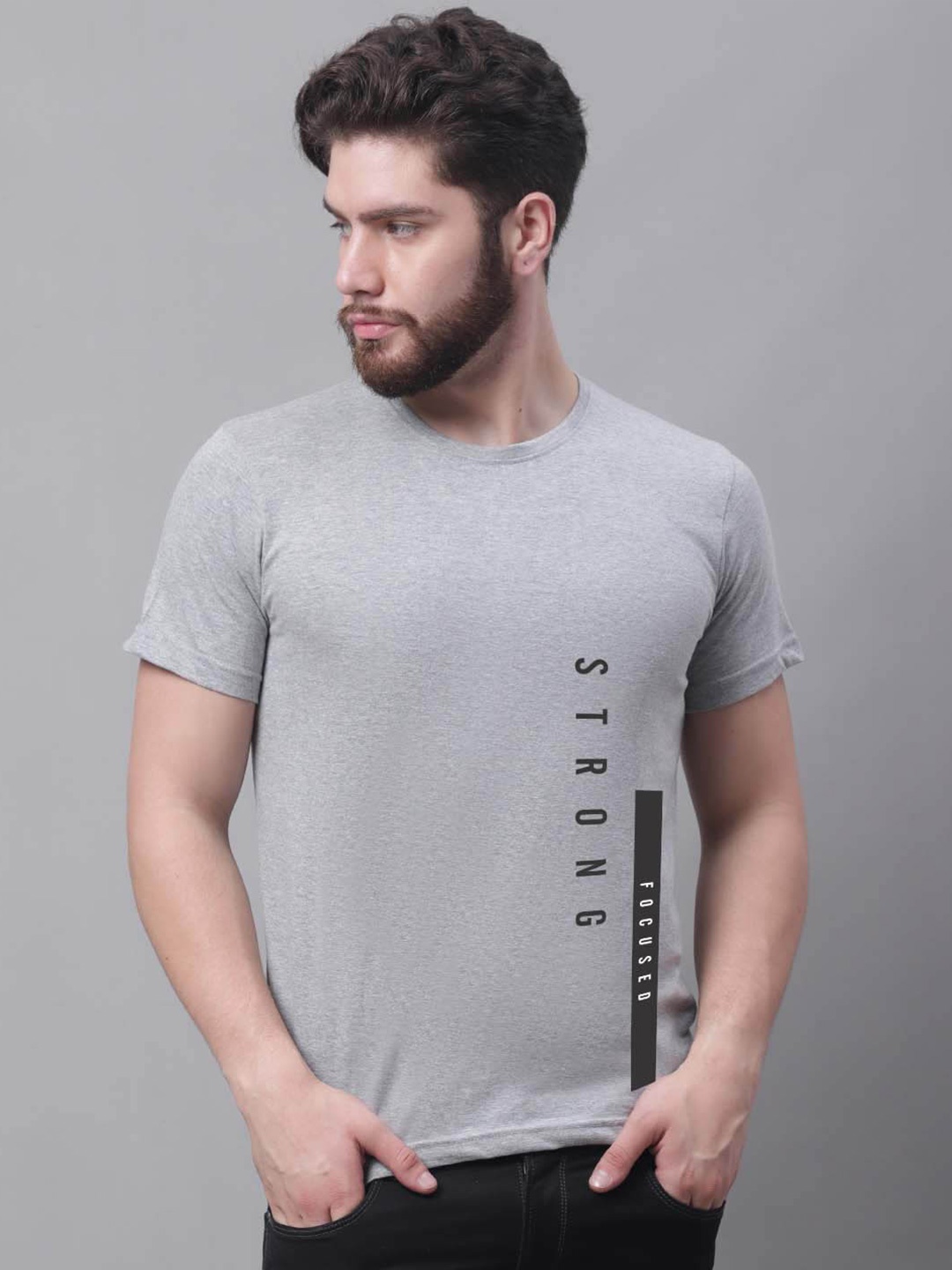 

Friskers Typography Printed Slim Fit Cotton T-shirt, Grey