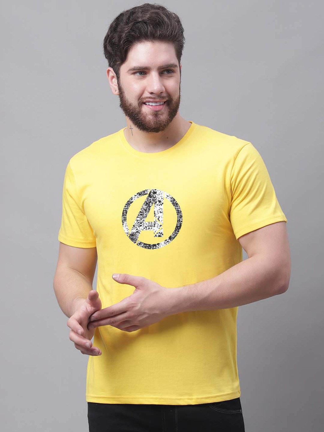 

Friskers Typography Printed Slim Fit Cotton T-shirt, Yellow