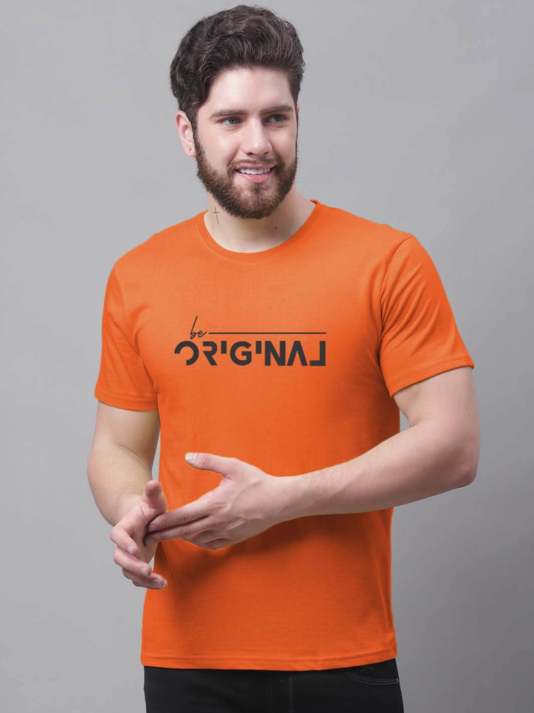 

Friskers Typography Printed Slim Fit Cotton T-shirt, Orange