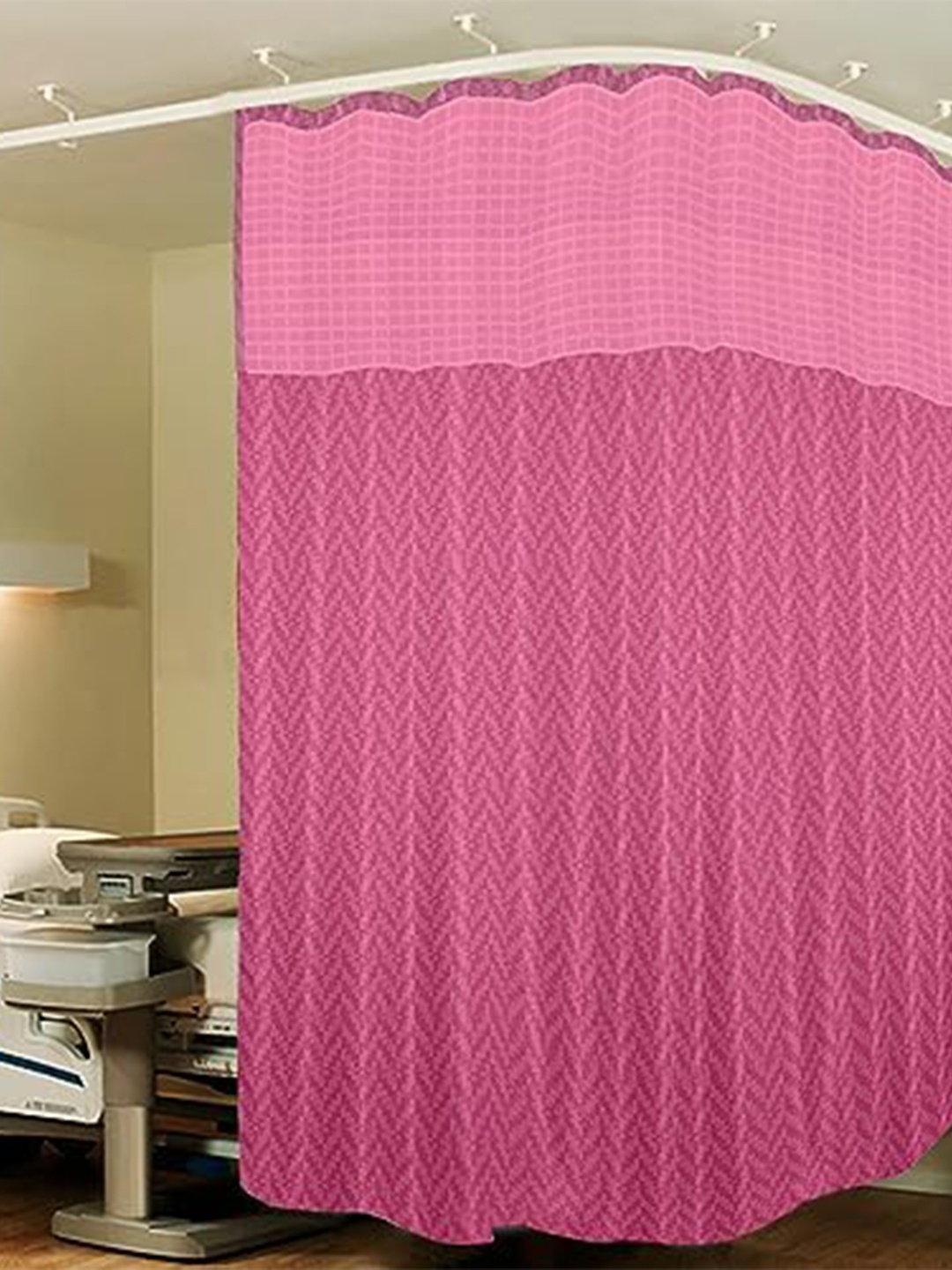 

Lushomes Pink Geometric Black Out Long Door Curtain