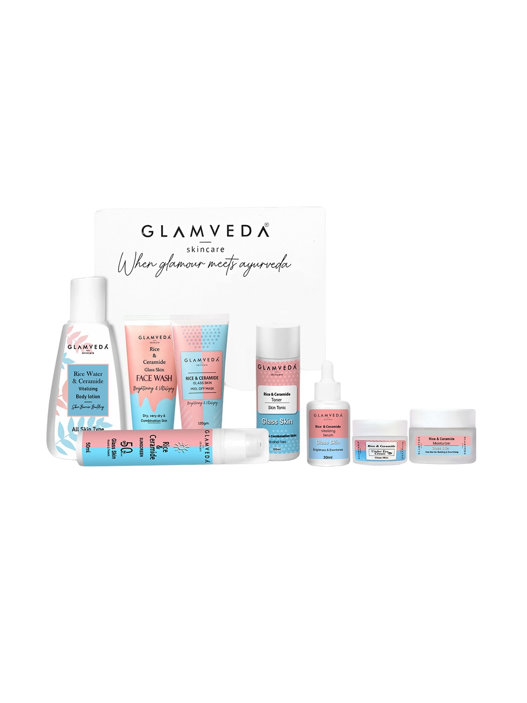 

GLAMVEDA Korean Glass Skin Rice & Ceramide 8-Step Skincare Routine Gift Box, White