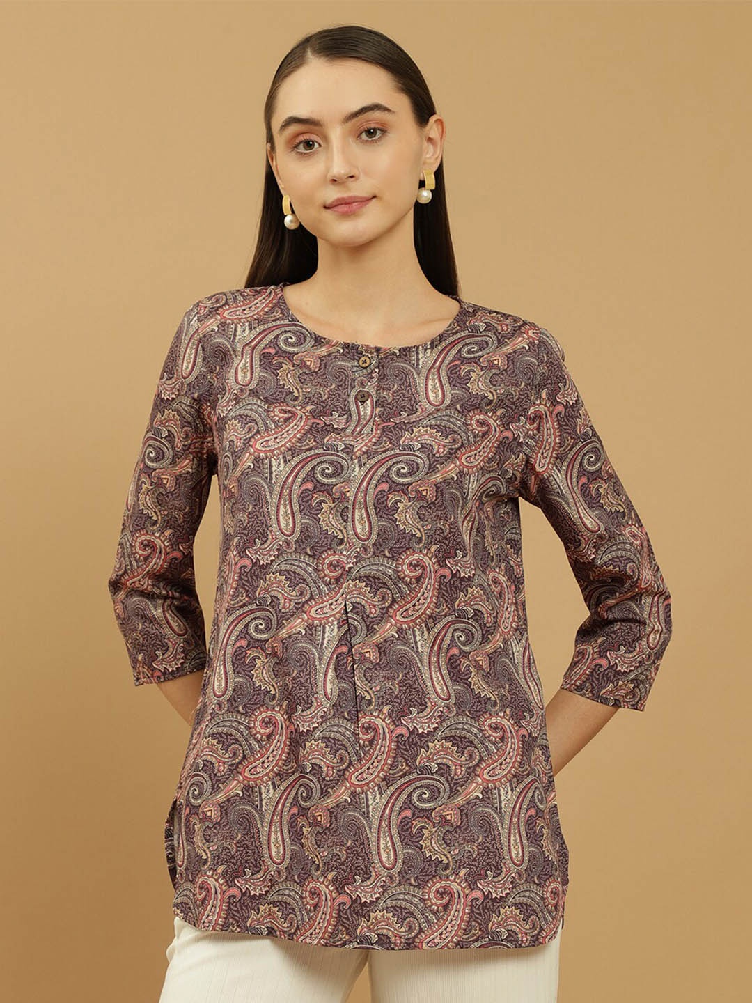 

Beatnik Paisley Printed A-Line Kurti, Purple