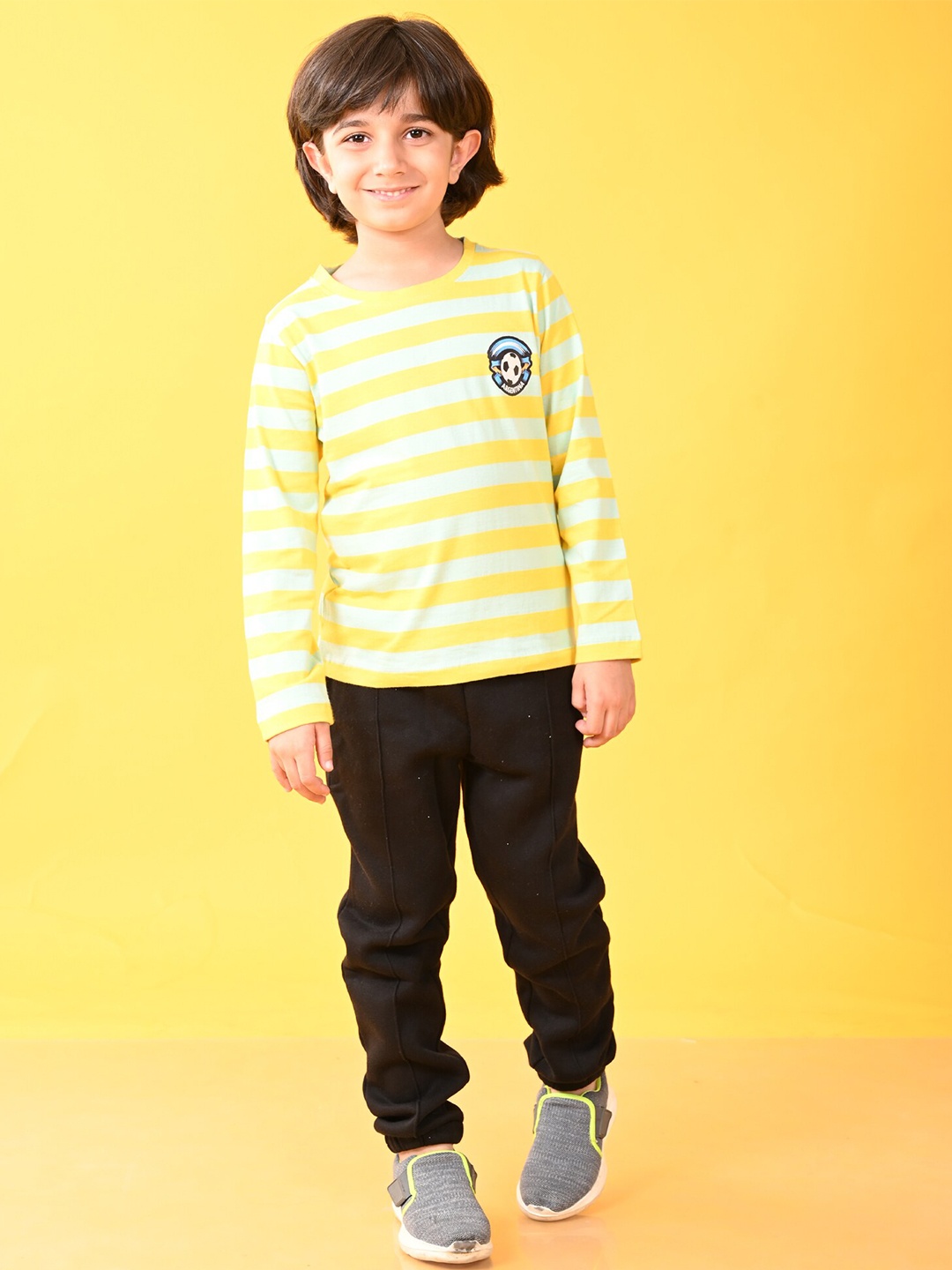

Anthrilo Boys Striped T-Shirt With Trousers, Yellow