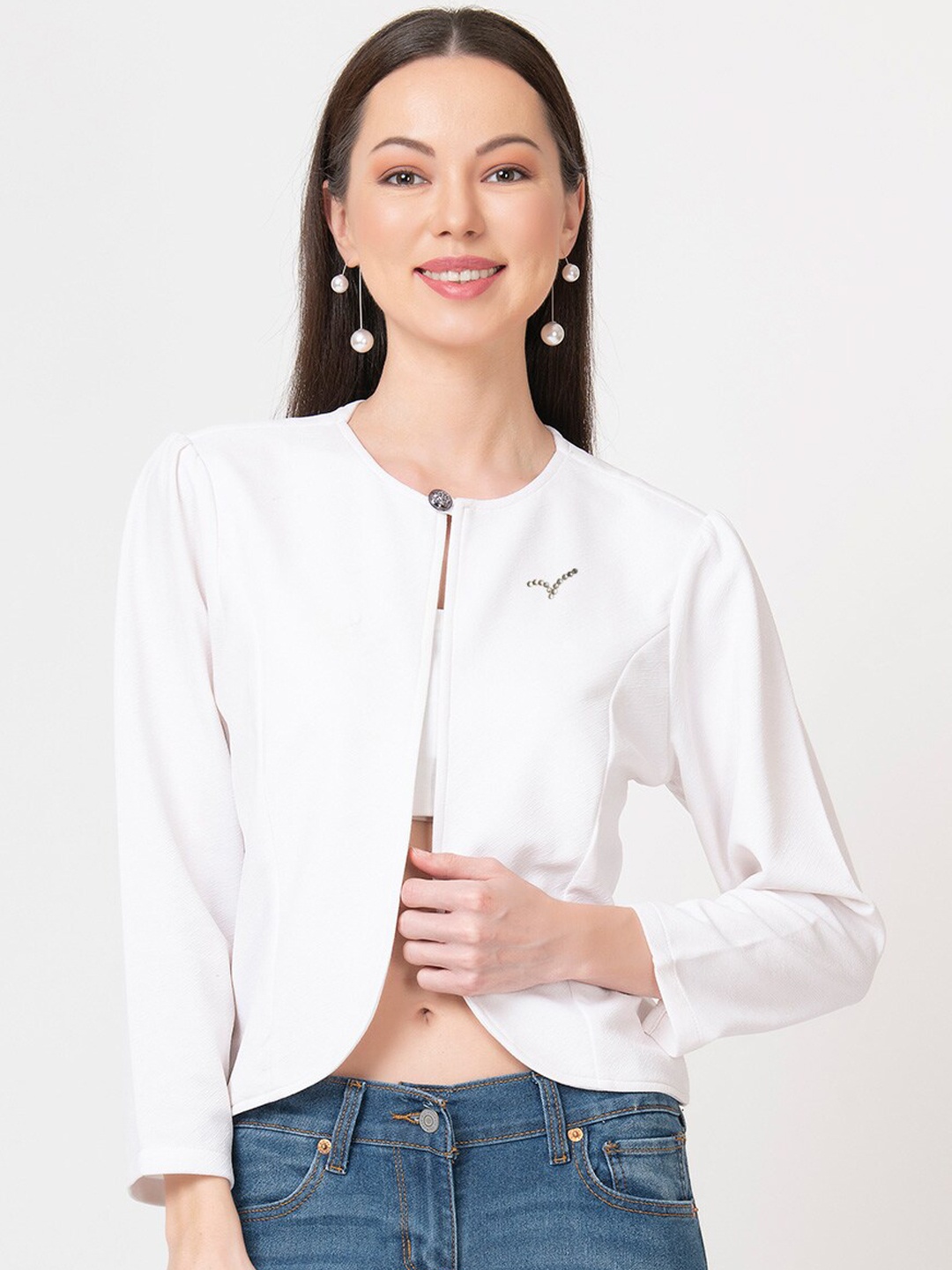 

urSense Lightweight Crop Open Front Jacket, White