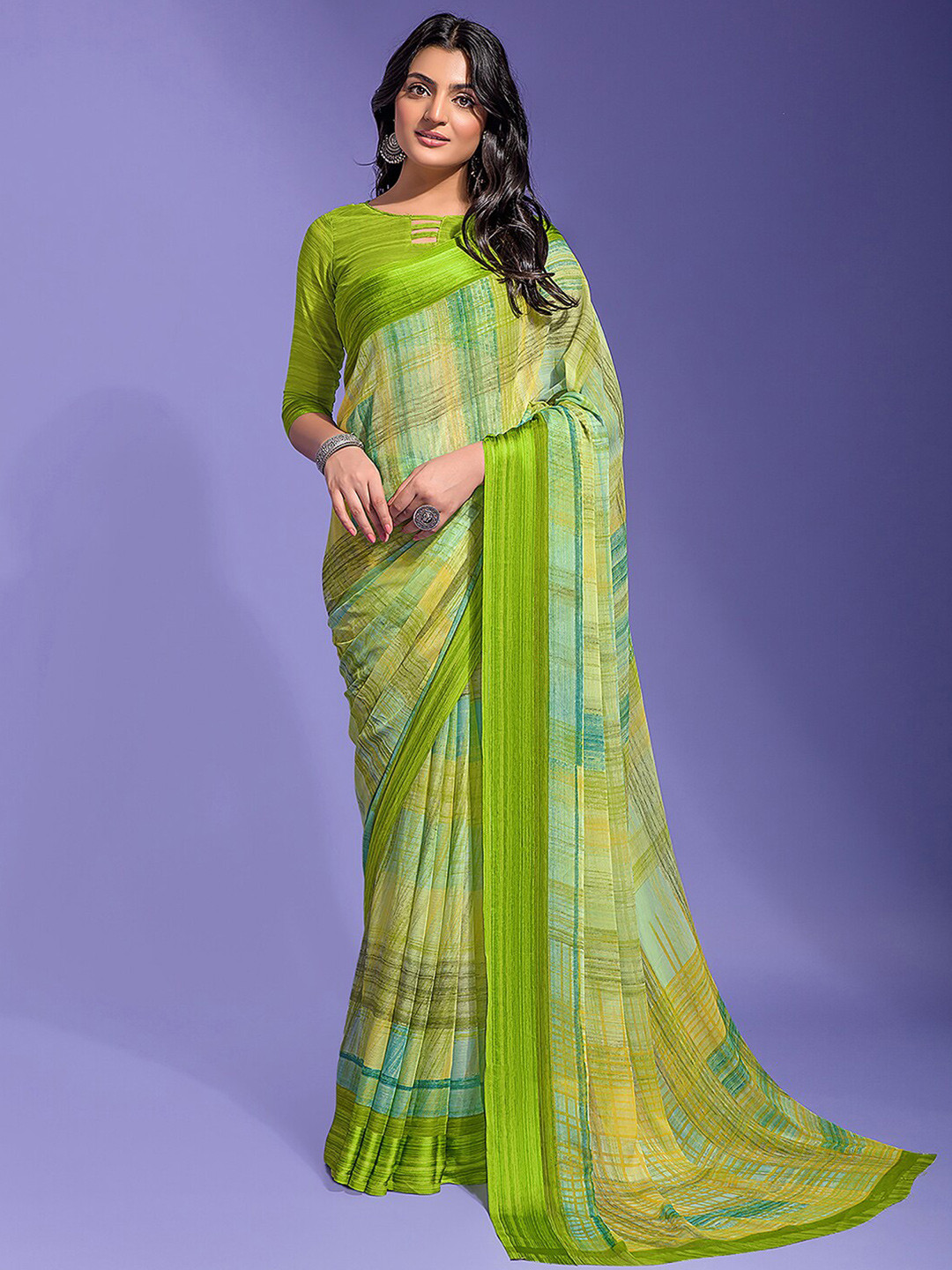 

Anouk Green Striped Pure Chiffon Saree