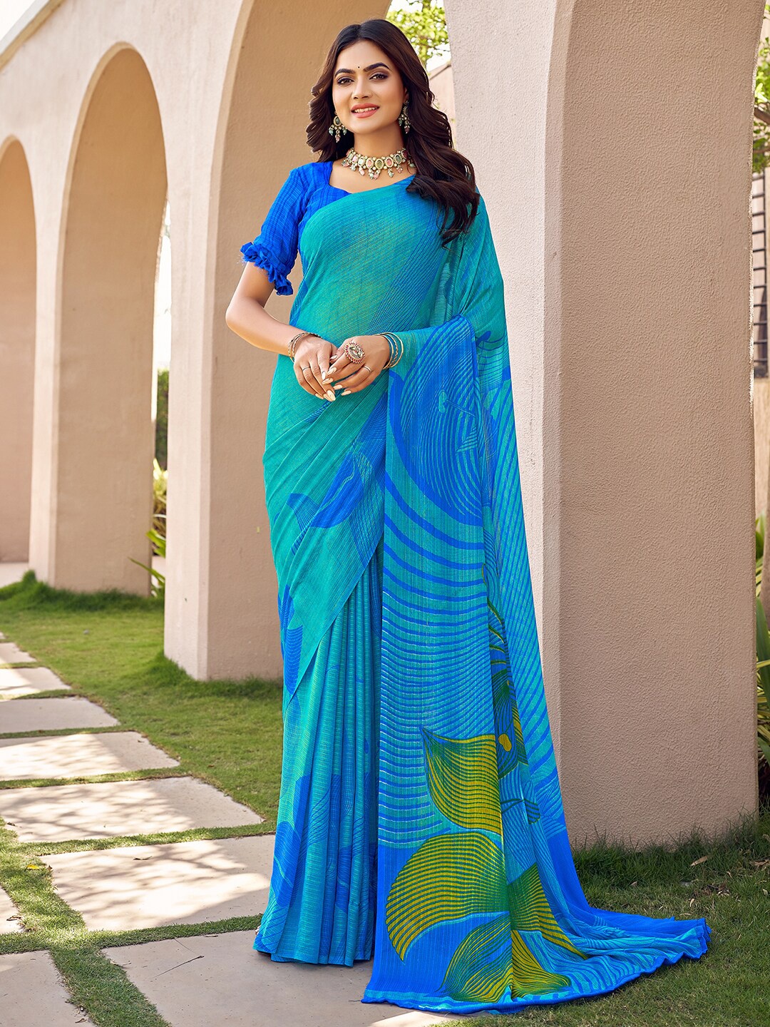 

Anouk Blue Striped Pure Chiffon Saree