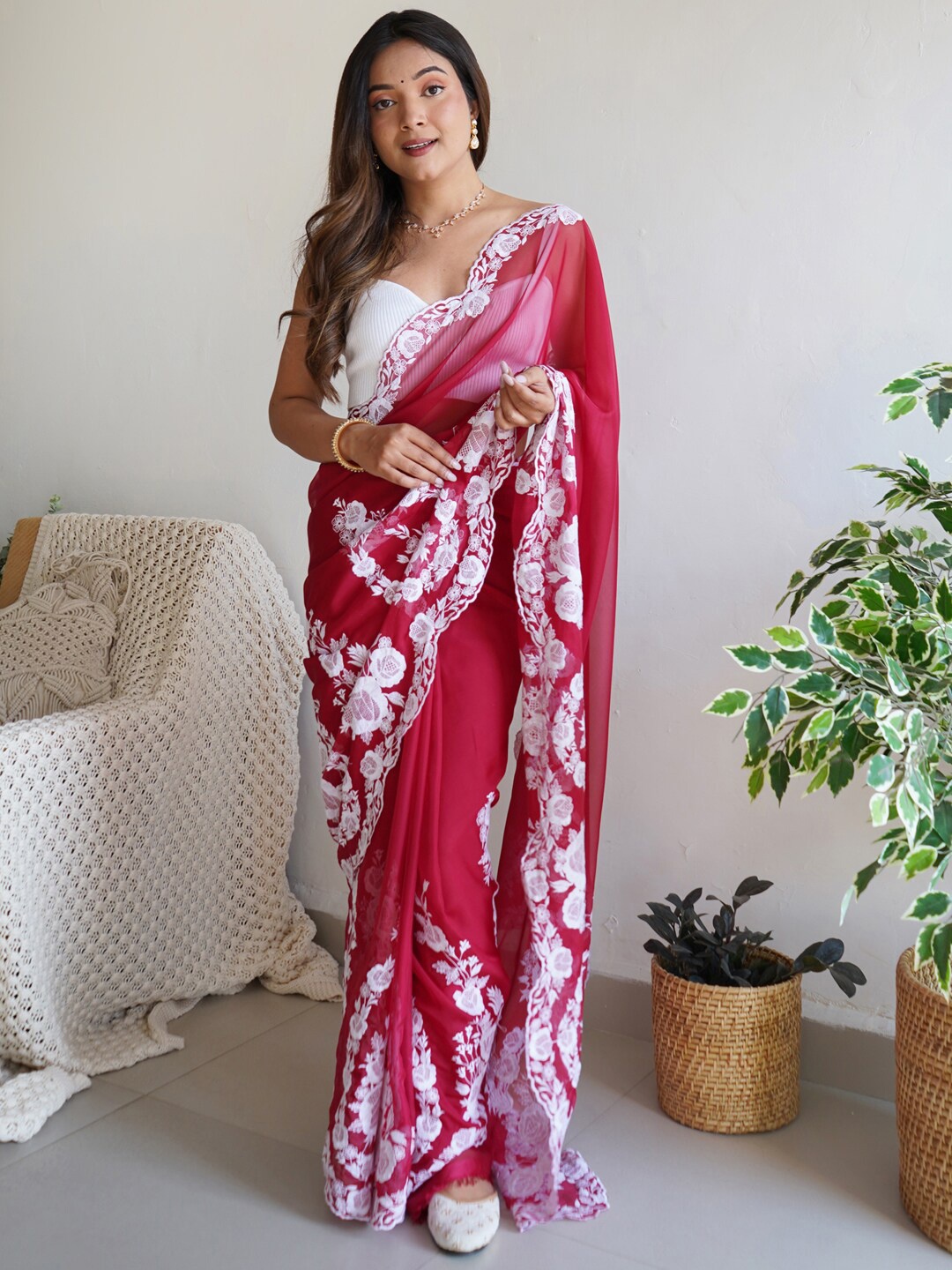 

Anouk Maroon Floral Embroidered Organza Saree