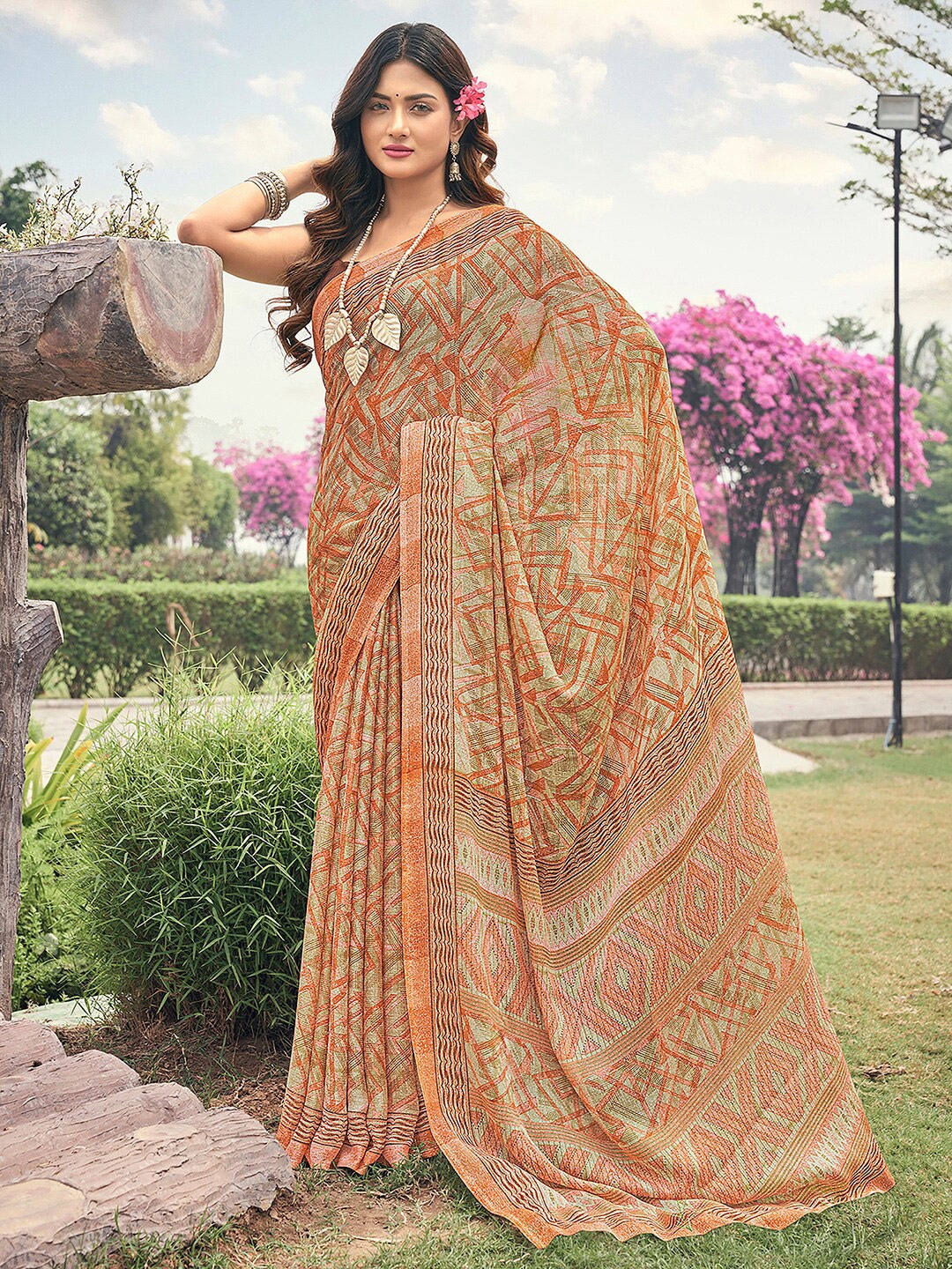 

Anouk Pure Chiffon Block Print Saree, Brown