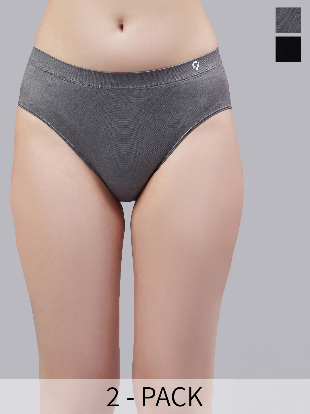 

C9 AIRWEAR Pack of 2 Mid-Rise Seamless Bikini Briefs M18401_Black_DarkGrey, Grey