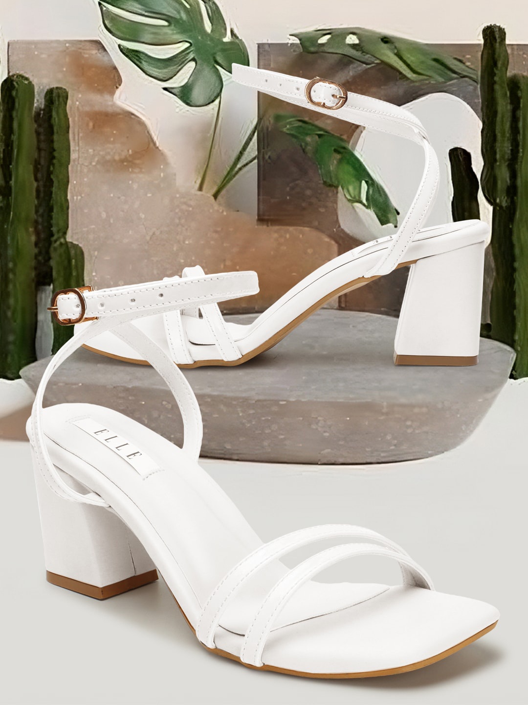 

ELLE Strappy Open Toe Bock Heels, White