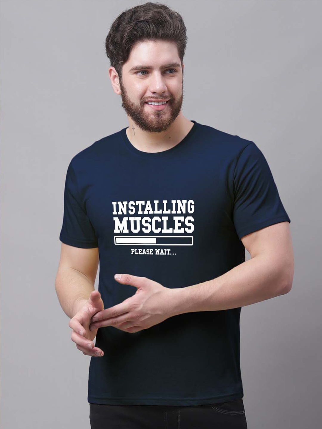 

Friskers Typography Printed Slim Fit Cotton T-shirt, Navy blue