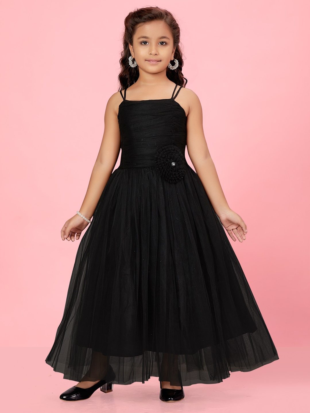 

Aarika Girls Shoulder Straps Corsage Net Gown Dress, Black