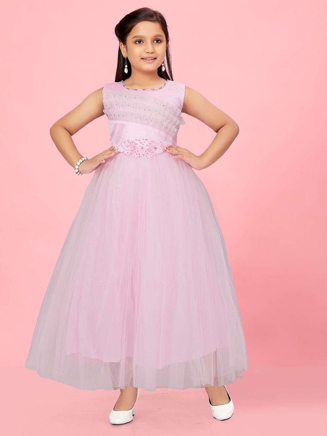 

Aarika Girls Corsage Net Gown Dress, Pink