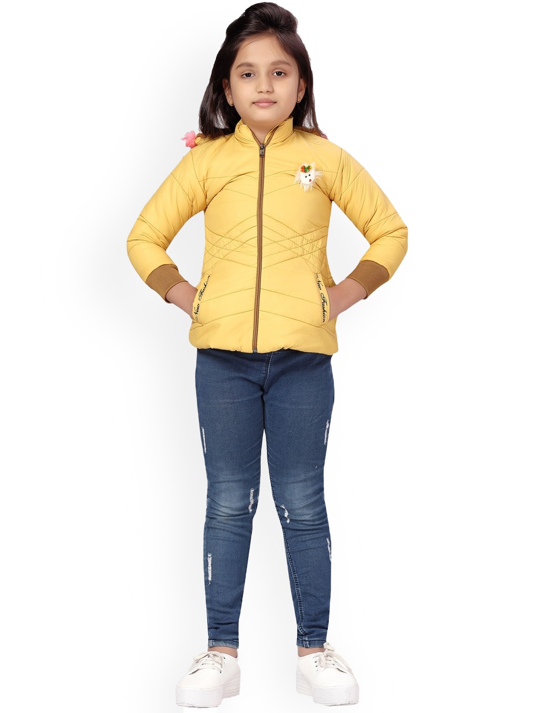 

Aarika Girls Mock Collar Faux Fur Trim Padded Jacket, Yellow