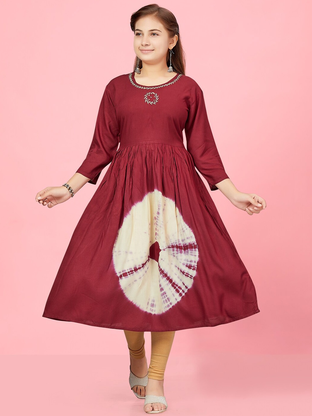 

Aarika Girls Dyed Thread Work A-Line Kurta, Maroon