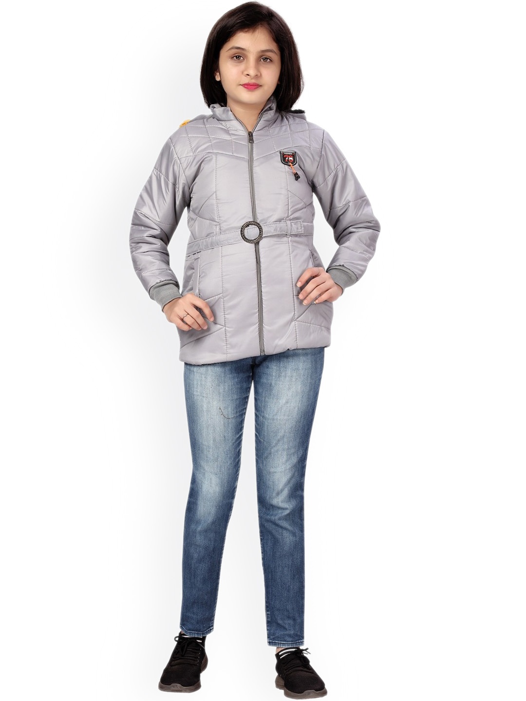 

Aarika Girls Mock Collar Faux Fur Trim Padded Jacket, Grey