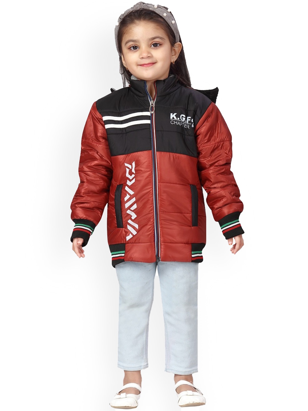 

Aarika Girls Colourblocked Mock Collar Longline Padded Jacket, Black