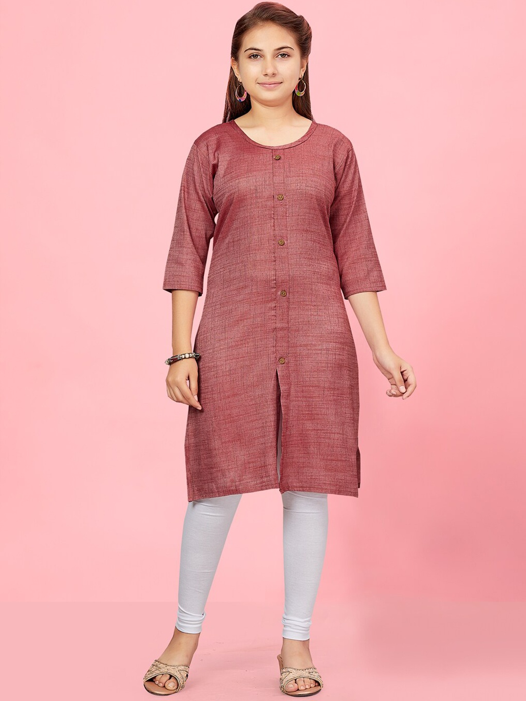 

BAESD Girls Round Neck Straight Kurta With Leggings, Maroon