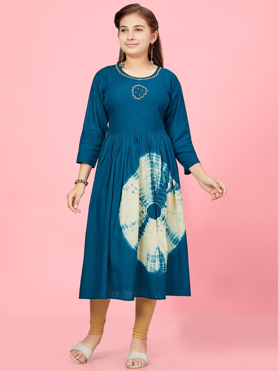 

BAESD Girls Tie & Dyed A-Line Kurta, Blue