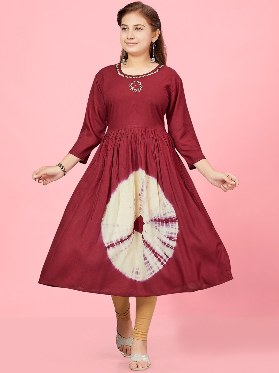 

BAESD Girls Tie & Dyed A-Line Kurta, Maroon