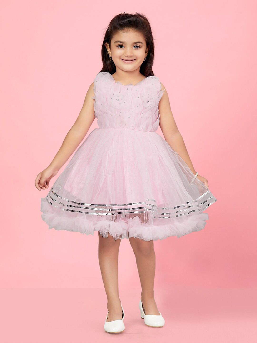 

BAESD Embellished Corsage Ruched Fit & Flare Dress, Pink