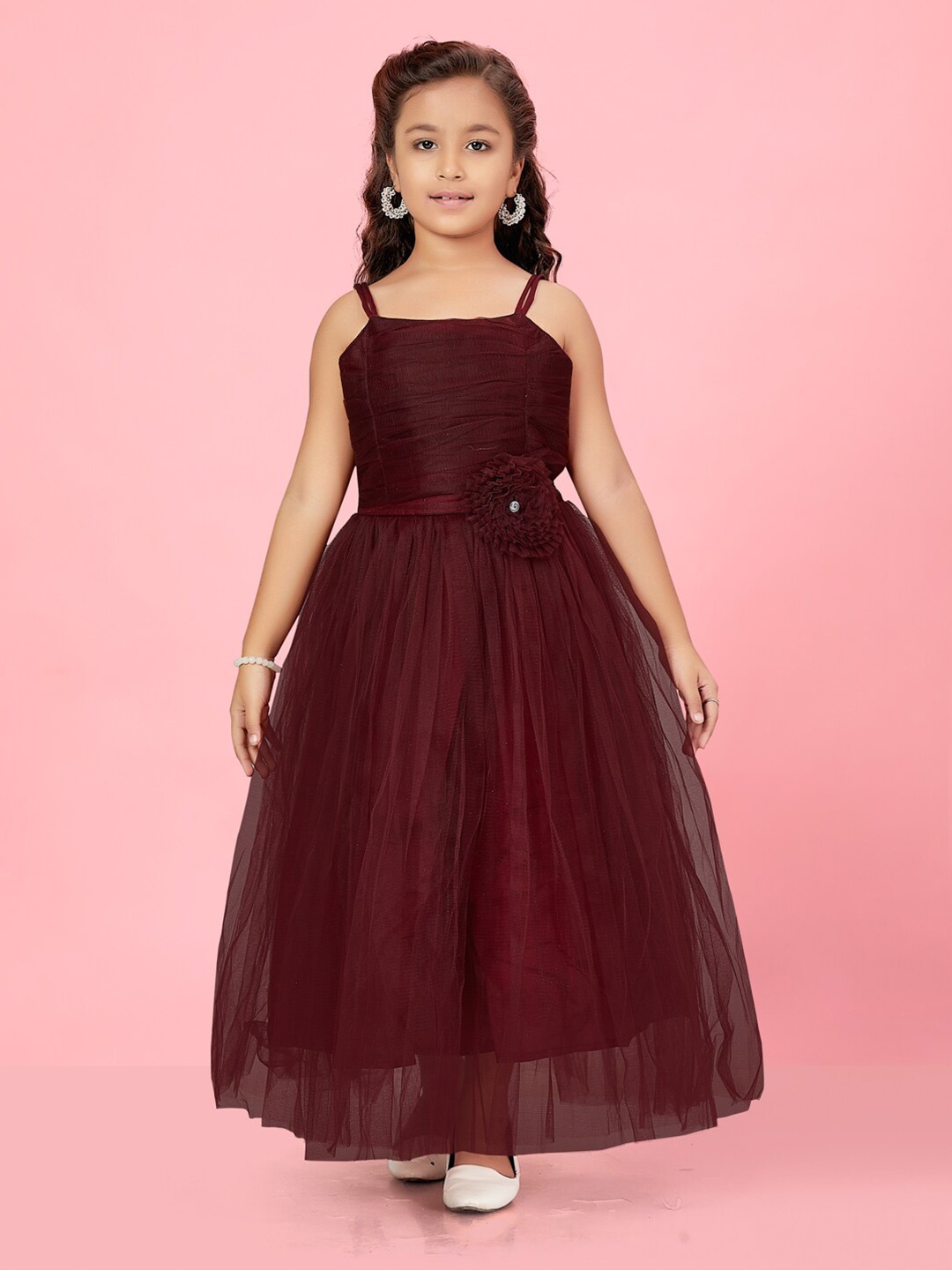 

BAESD Shoulder Strap Neck Corsage Fit & Flare Dress, Burgundy