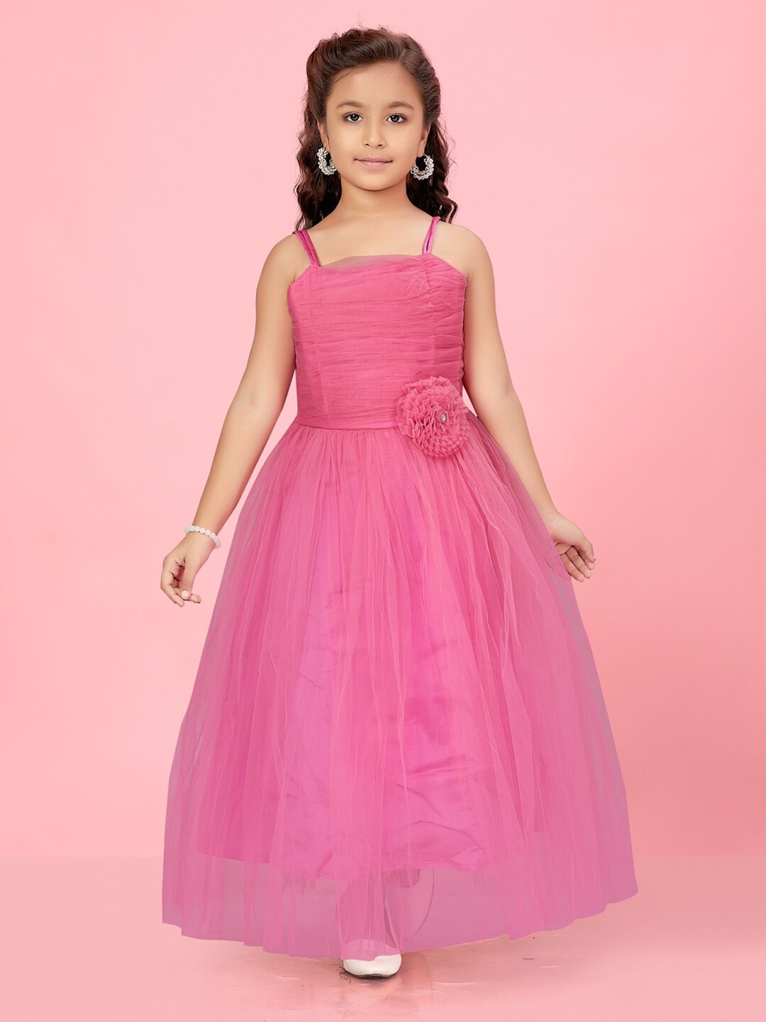 

BAESD Shoulder Strap Neck Corsage Fit & Flare Dress, Pink