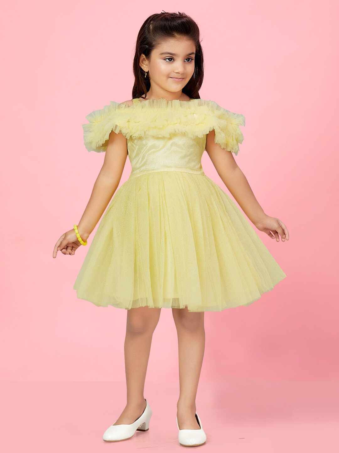 

BAESD Girls Flutter Sleeve Net Fit & Flare Dress, Lime green