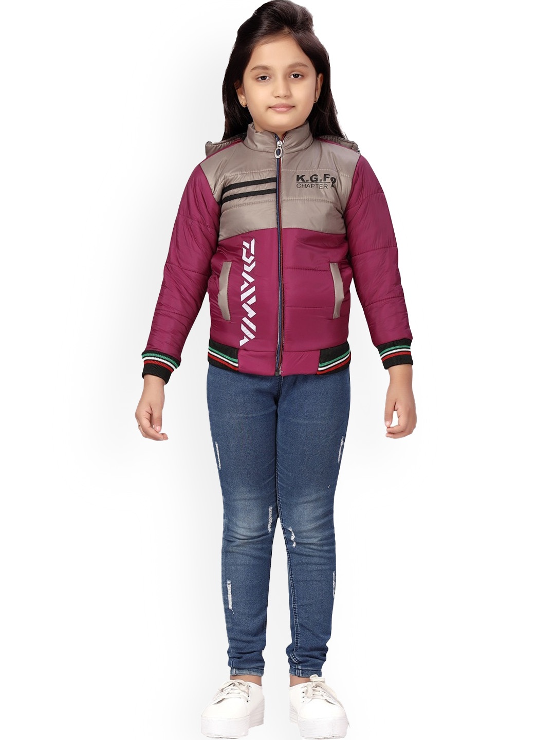 

BAESD Girls Colourblocked Hooded Puffer Jacket, Grey