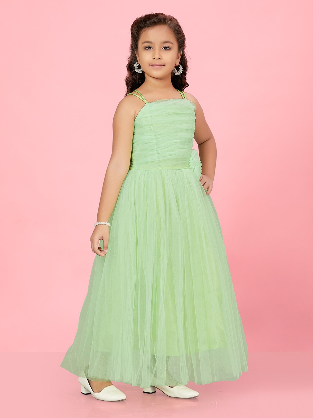 

BAESD Girls Shoulder Straps Corsage Net Gown Dress, Green