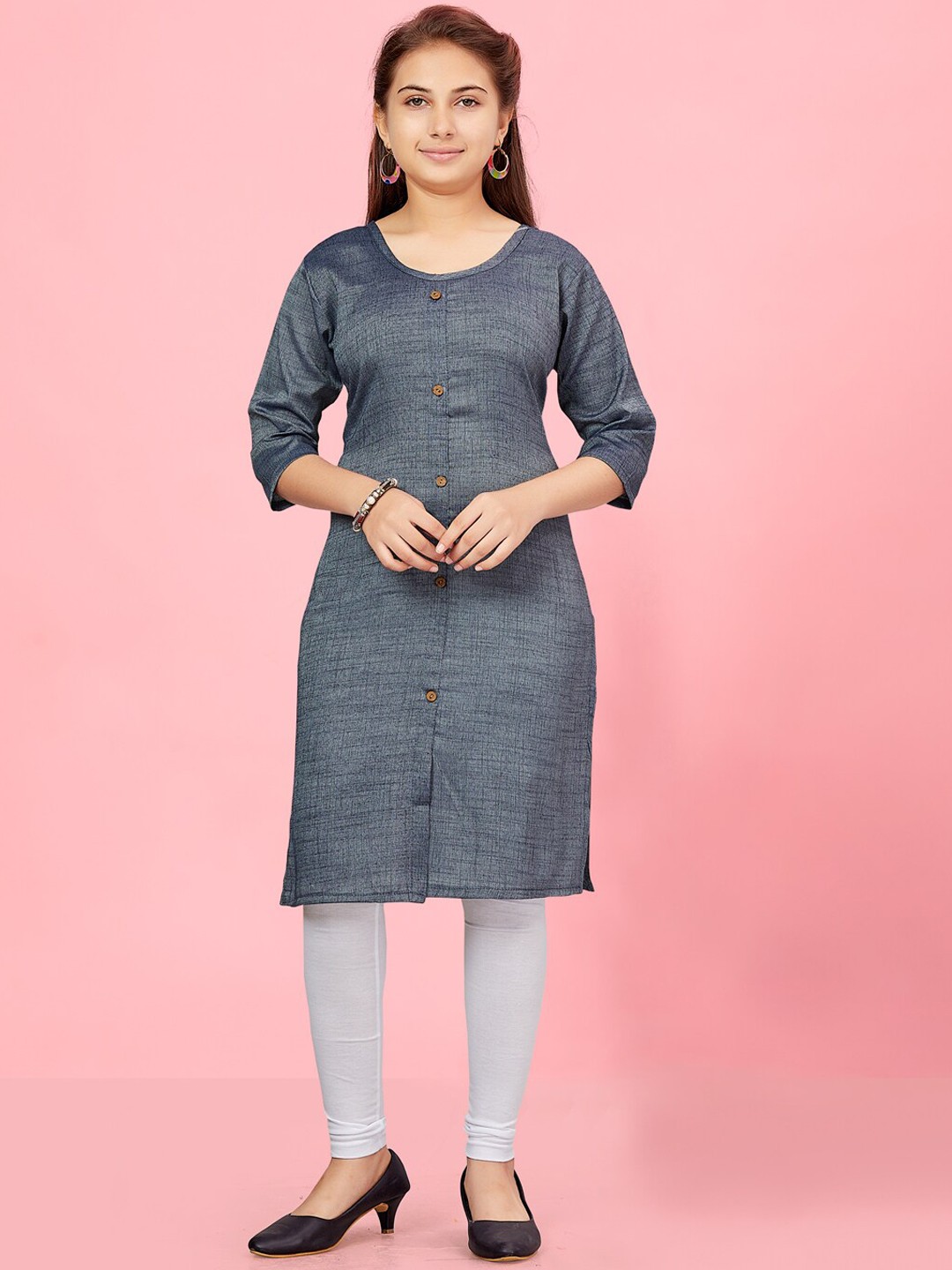 

BAESD Girls Round Neck Straight Kurta, Grey