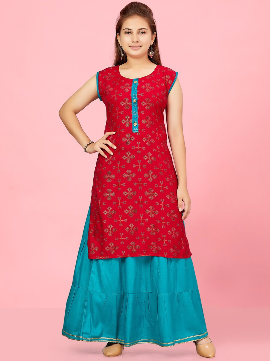 

BAESD Girls Ethnic Motif Printed Straight Kurta, Pink