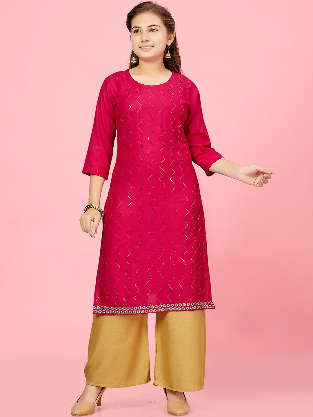 

BAESD Girls Sequins Embellished Straight Kurta, Pink
