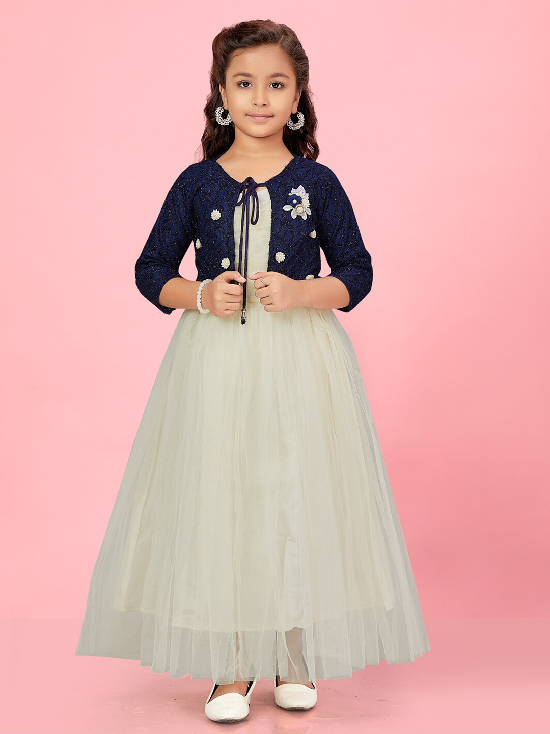 

BAESD Girls Ruched Net Maxi Dress, Cream