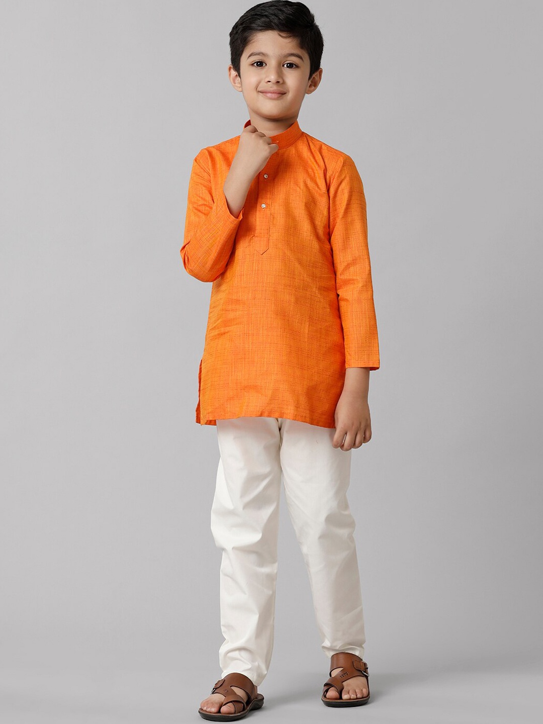 

Ramraj Boys Mandarin Collar Kurta with Pyjamas, Orange