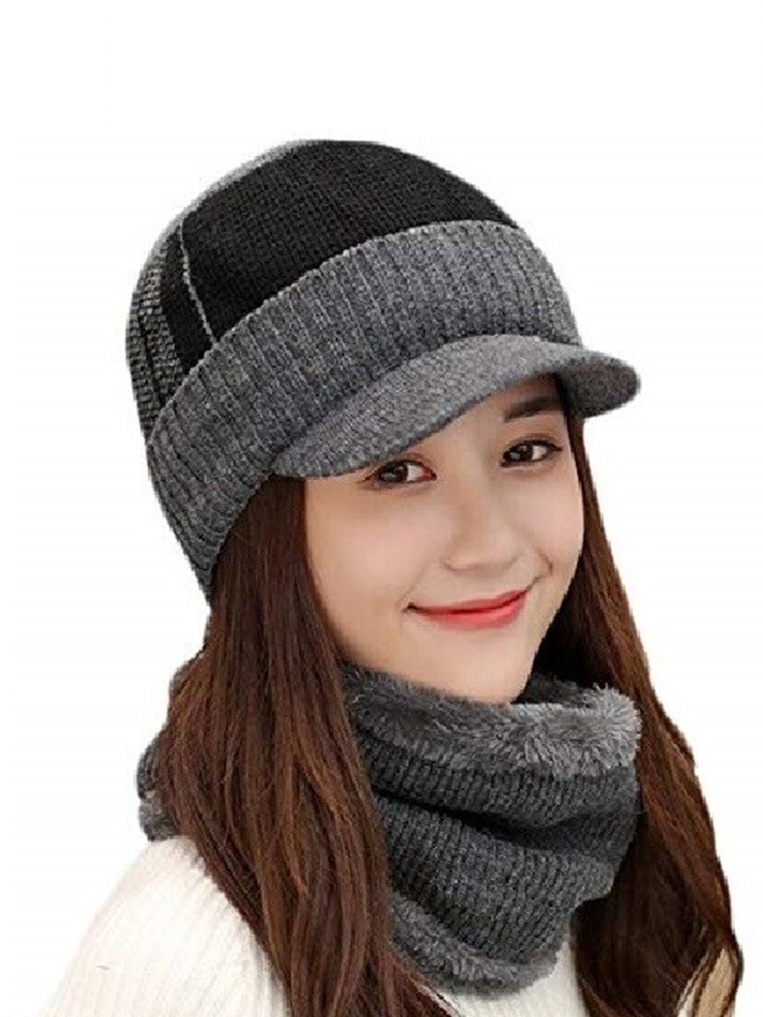 

Gajraj Unisex Colourblocked Woollen Beanie With Neck Warmer, Grey