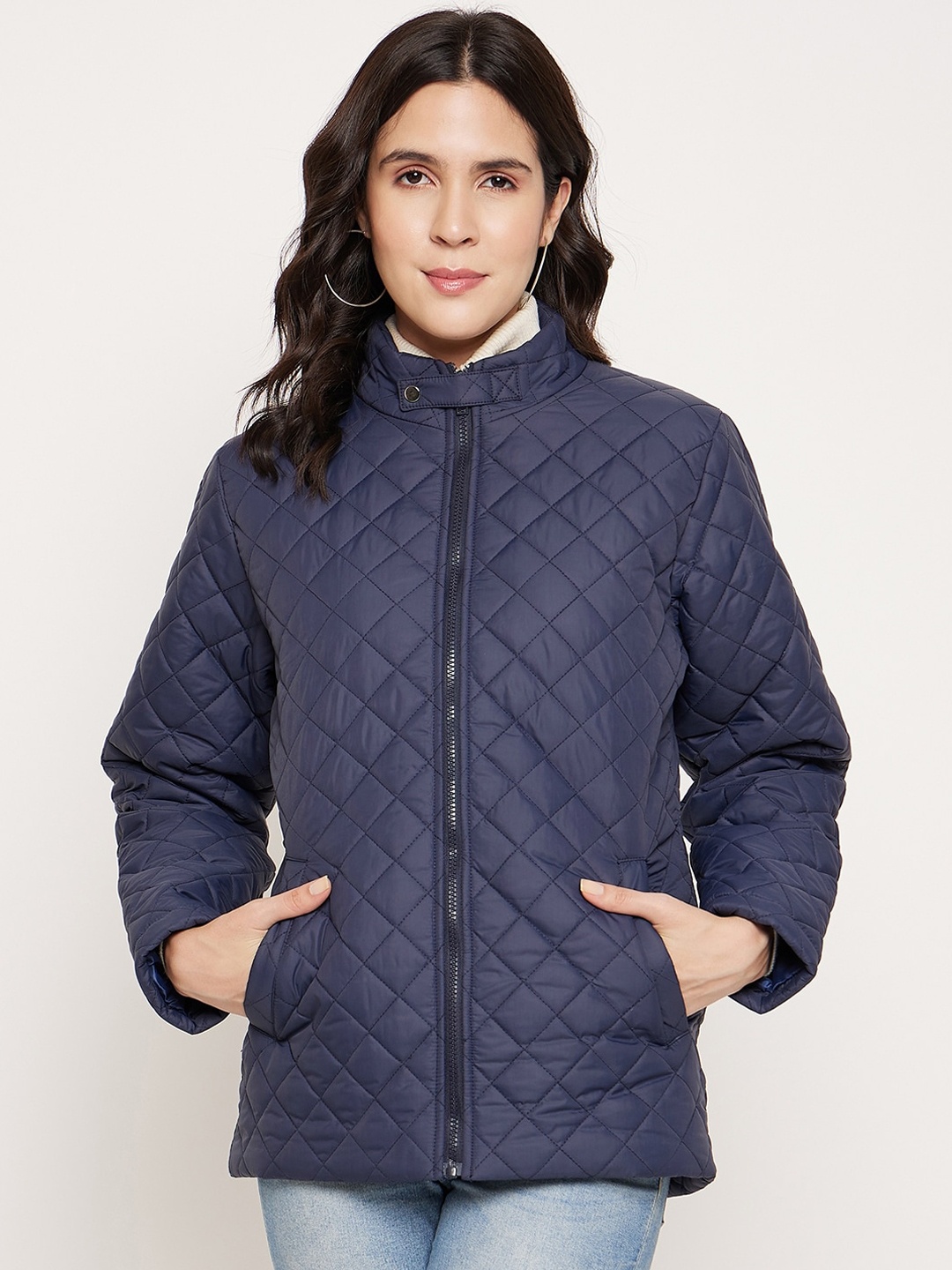 

BETTER THINK Windcheater And Water Resistant Mock Collar Quilted Jacket, Navy blue