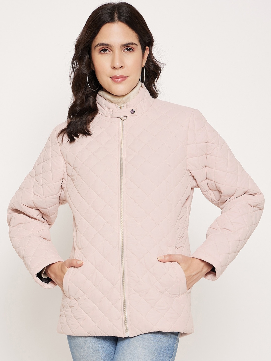 

BETTER THINK Windcheater and Water Resistant Stand Collar Quilted Jacket, Pink