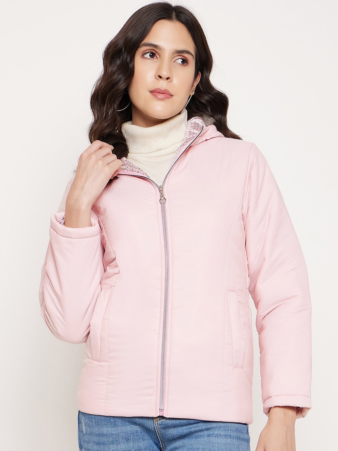 

BETTER THINK Windcheater and Water Resistant Faux Fur Trim Hooded Padded Jacket, Pink