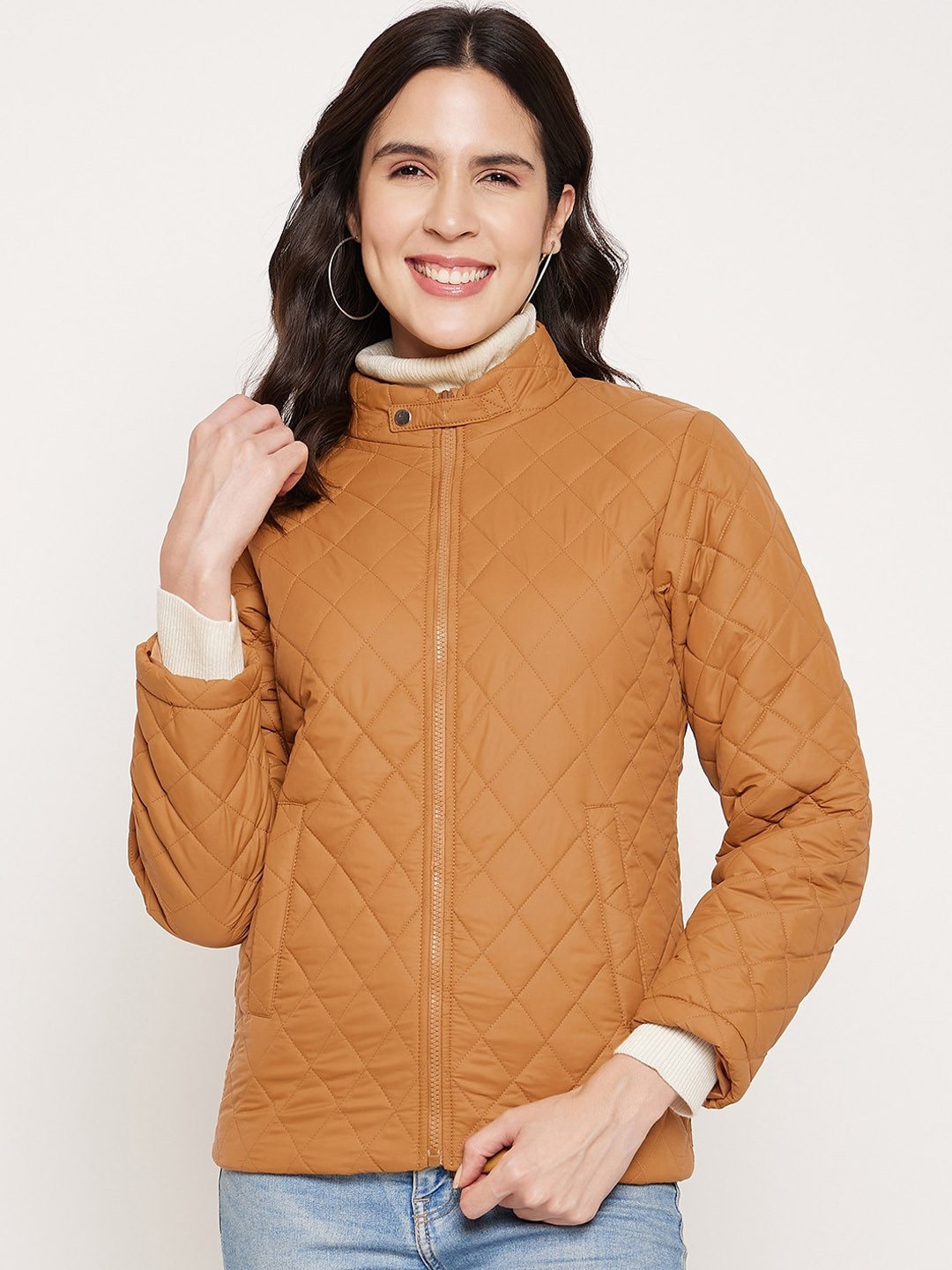 

BETTER THINK Windcheater and Water Resistant Stand Collar Quilted Jacket, Mustard