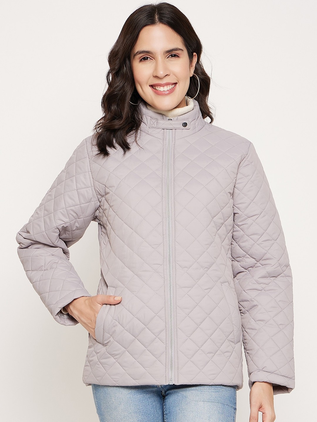 

BETTER THINK Windcheater And Water Resistant Mock Collar Quilted Jacket, Grey