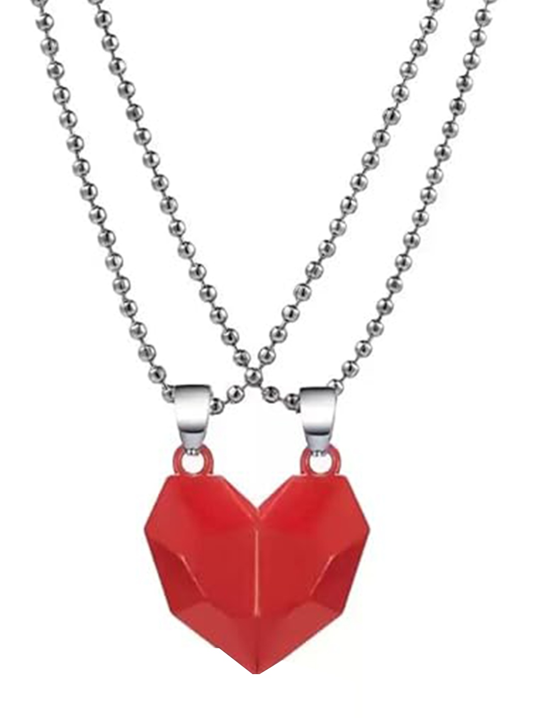 

VIEN Set Of 2 Heart Shaped Stainless Steel Couple Pendant & Chain, Red